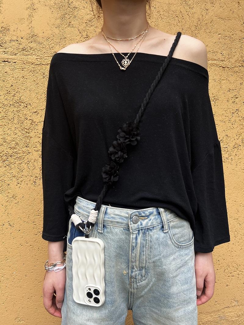 

Изготовленный вручную, красочный шнурок для телефона, регулируемый, цветочные аксессуары, подвеска для камеры, рюкзак, кулон для телефона чёрный