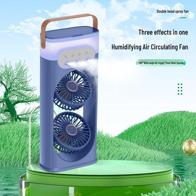 Triple-Spray Cooling Humidifier Fan: Dual-Head, High-Wind Desktop & Camping Air Cooler