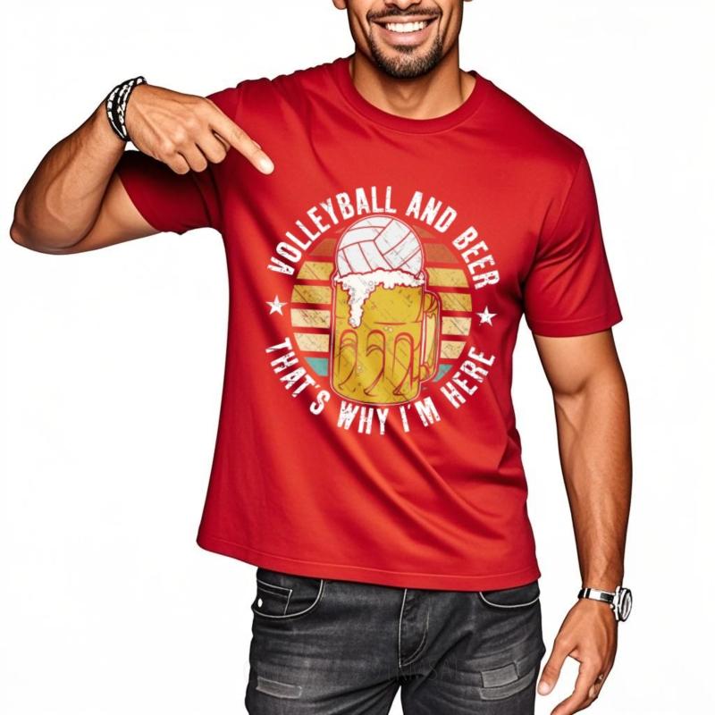 Мужская футболка с круглым вырезом в стиле стритвир Street Wear Мужская футболка стритвир Волейбол и пиво Вот почему я здесь Аниме Мужские топы Мужская футболка Базовая футболка S