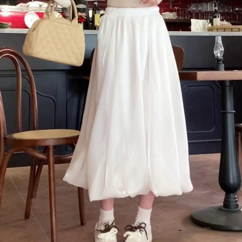 Women's Pink Half Skirt Spring Summer Autumn Mid-Length High-Waisted A-Line Luminous Tulle Skirt Pearlescent Puffy Bloom Skirt