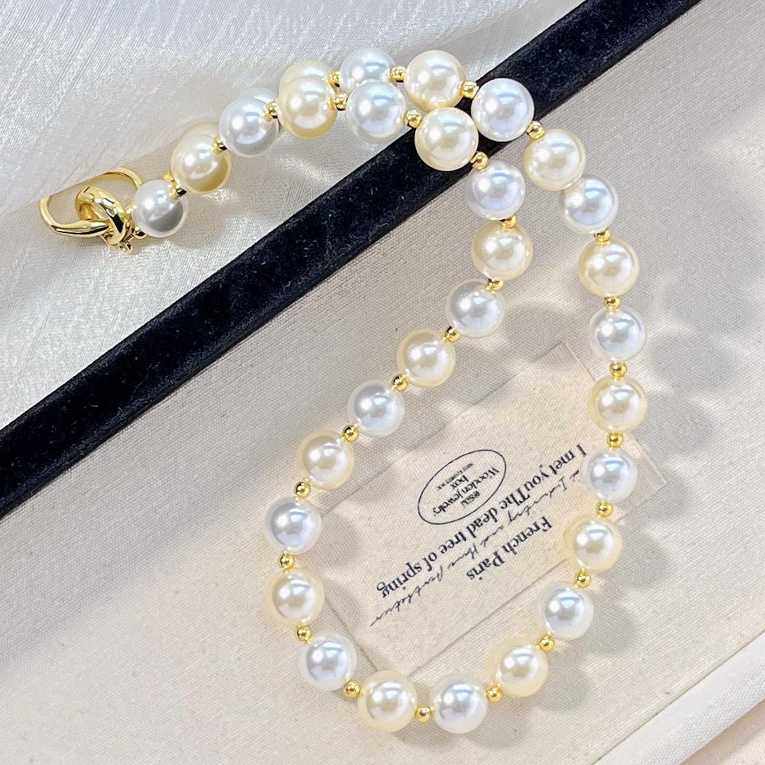 

10Mm High Quality Cold White Warm Gold Artificial Crystal Pearl Necklace Collarbone Chain