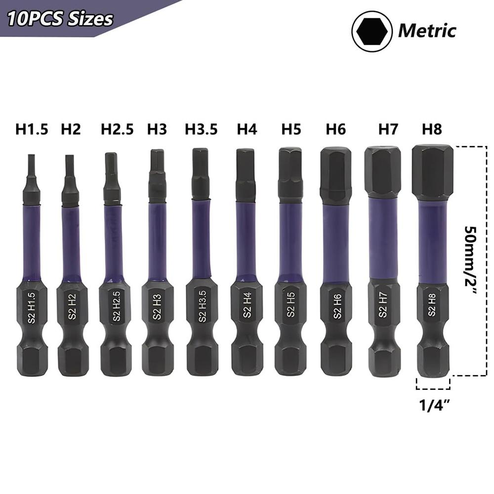 11Pcs/Set 50mm Hex Shank S2 Alloy Steel Screwdriver Bits with Magnetic Bit Holder