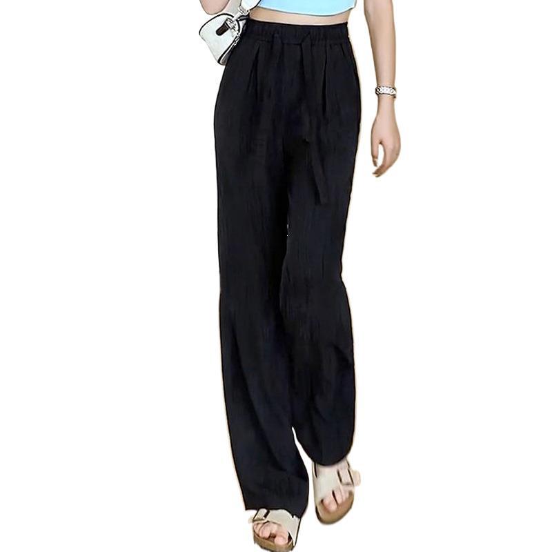Women's Tie-Dye Ice Silk Wide-Leg Pants: High-Waisted, Drawstring, Casual Floor-Length for Spring/Summer.
