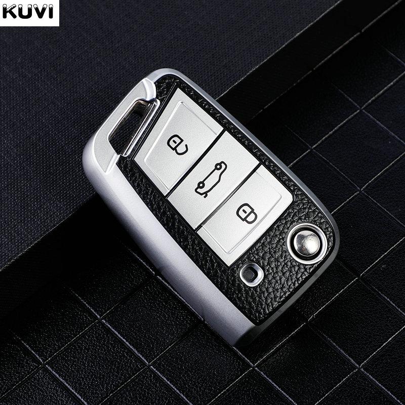Lederen TPU Auto Flip Sleutelhoes Cover Voor Vw Volkswagen Golf 7 Mk7 Tiguan Mk2 Voor Seat Ateca Leon Fr Ibiza Skoda Octavia Kodiaq
