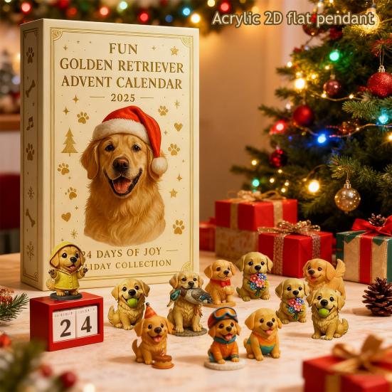 Christmas Advent Calendar Retriever Dog Design 2025 24-Day Countdown Christmas Tree Pendant Festive Ornaments
