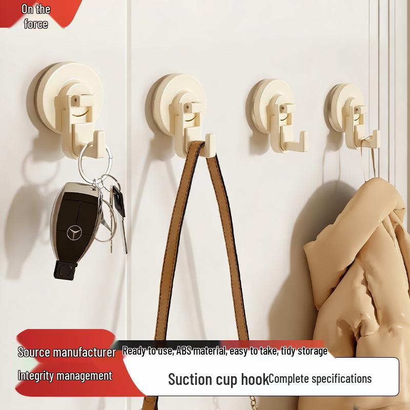 Punch-Free Suction Cup Hook: Traceless Adhesive Kitchen & Bedroom Storage Rack for Pots, Lids, & Utensils