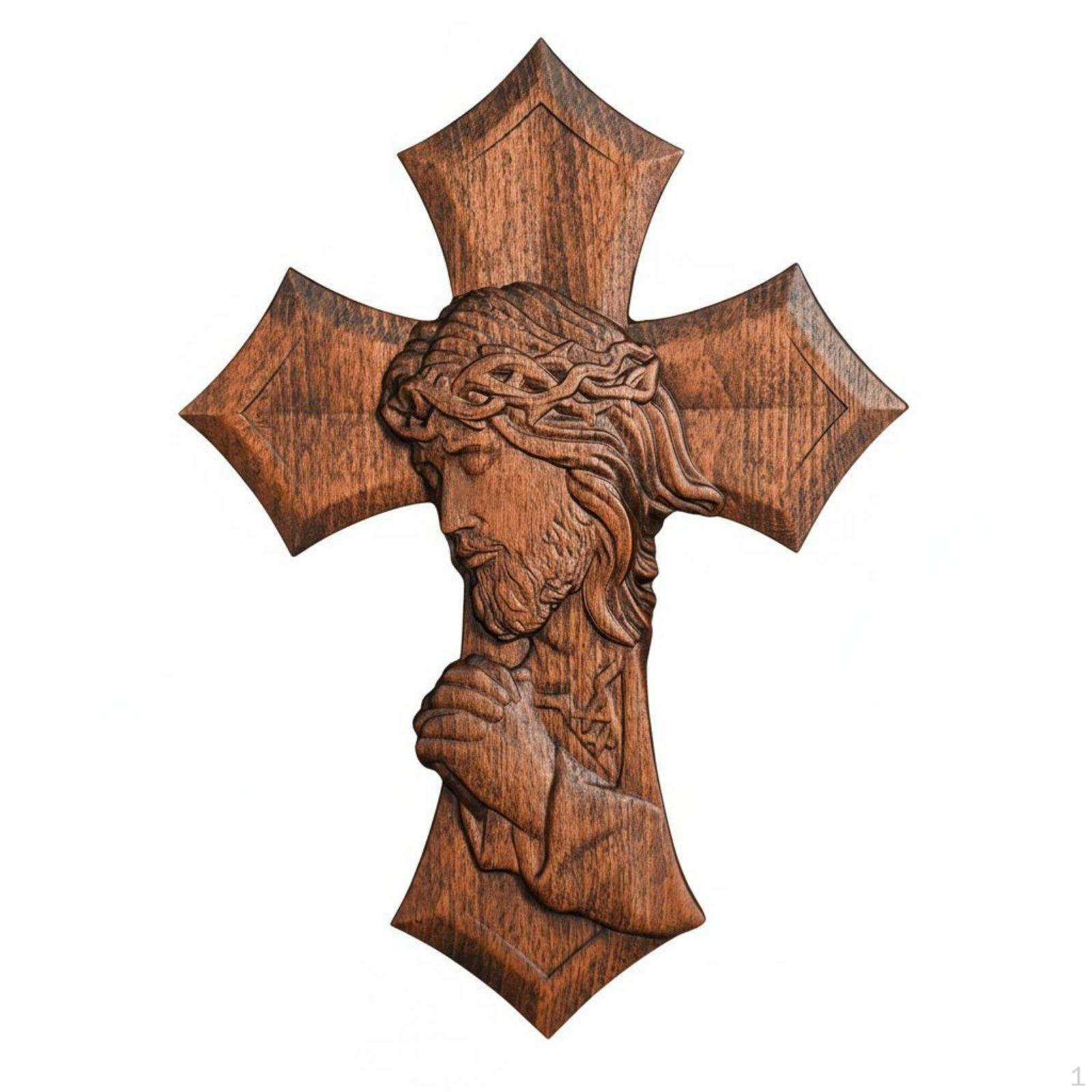 Carved Wooden Cross Vintage Design Solid
