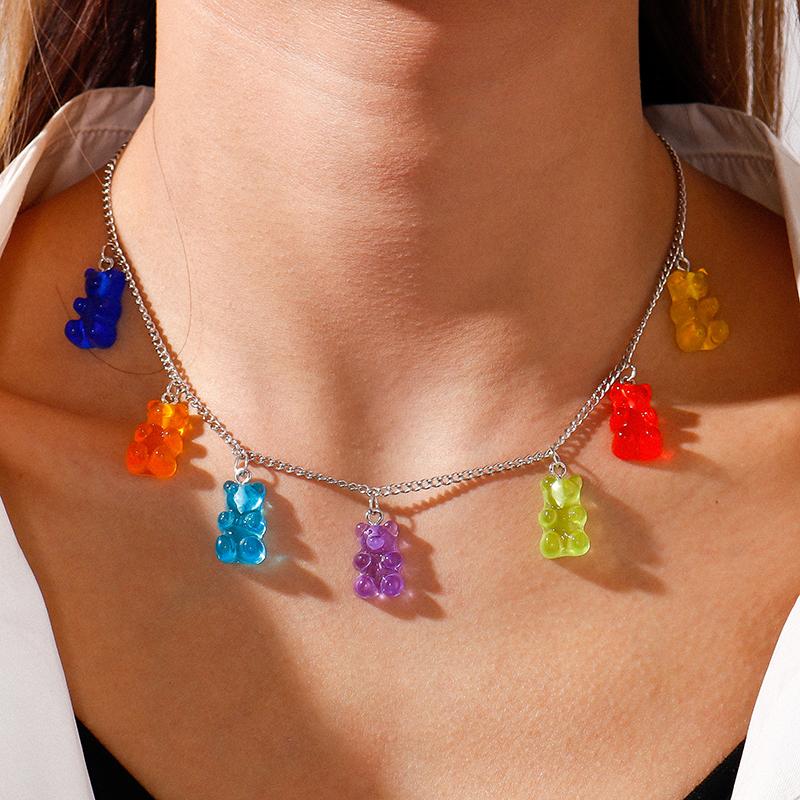 Collane Orsetti Colorati più Venduti per Donne Collana Choker con Catena a Nappa Orsetti Colore Oro Argento Gioielli alla Moda Regali