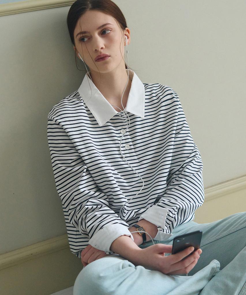 Deuloupisumeon Striped Collar String T-Shirt [Red]