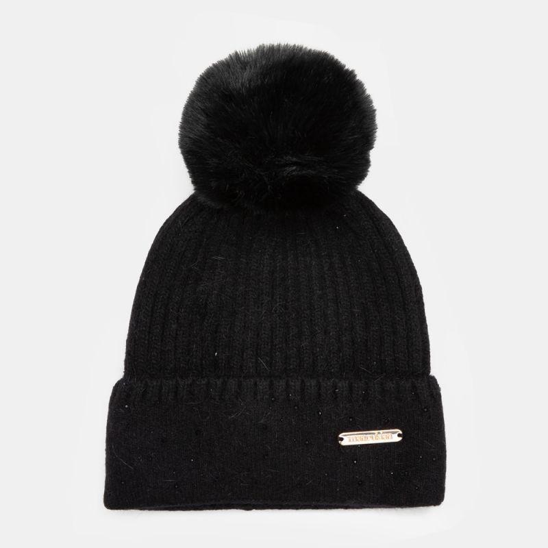 

Вязаная шапка из ангоры со стразами и помпонами из искусственного меха Женская MANOUKIAN Taille unique чёрный