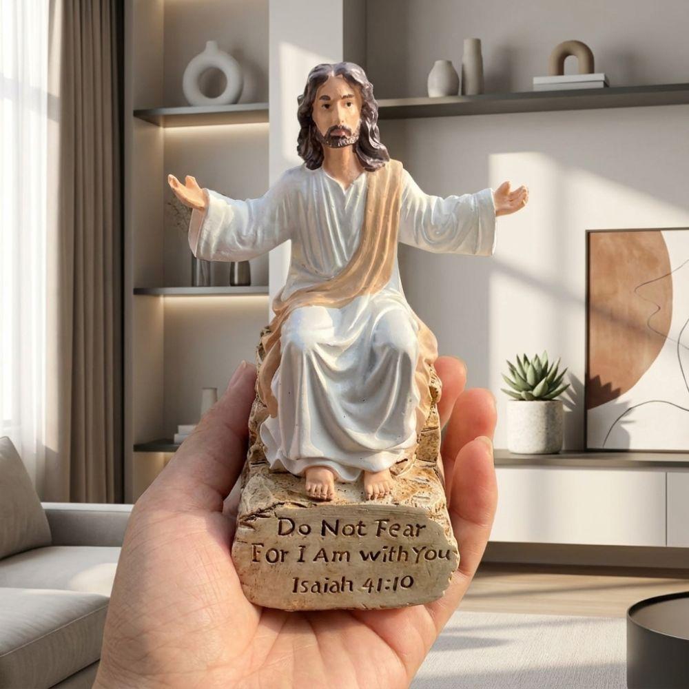Bible Verse Base Jesus Christ Figurine Open Arms Blessing Resin Jesus Ornament Spiritual Gift