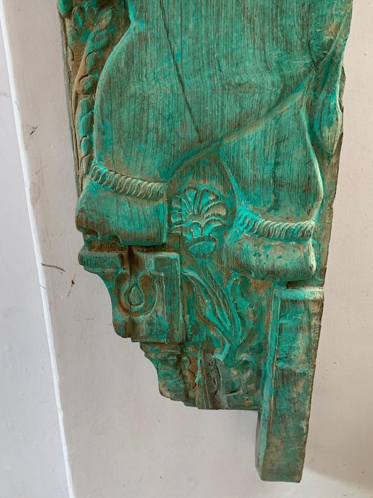 Antique Indian Wooden Elephant Wall Panel: Rustic Architectural Decor