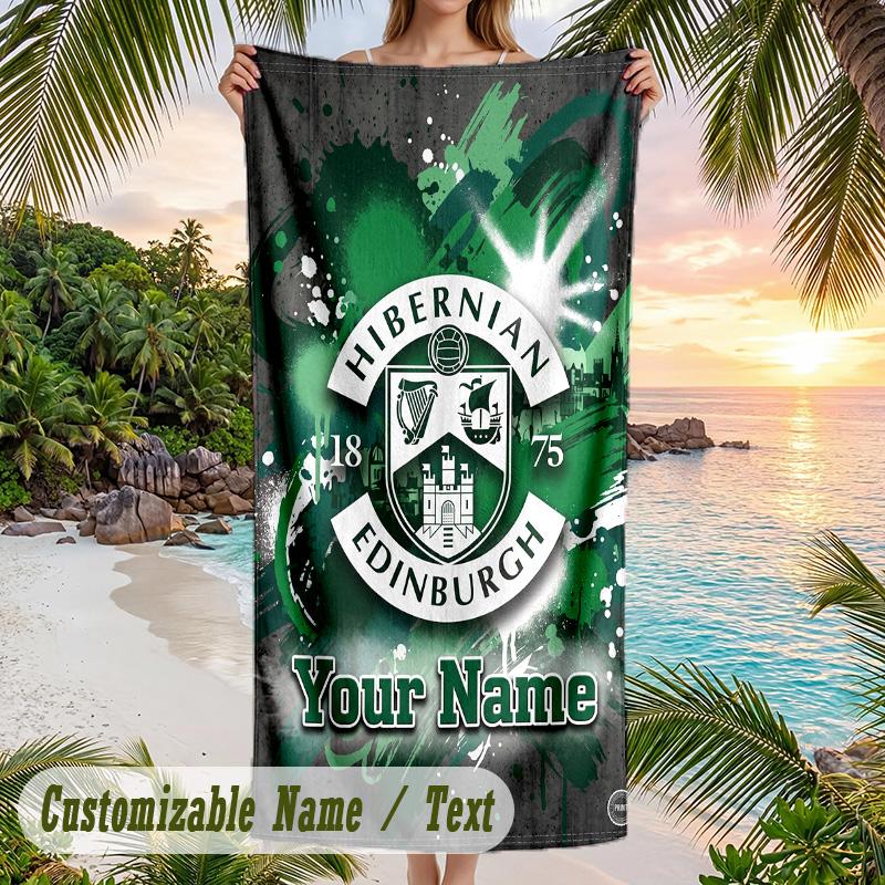 Beach Towel Hibernian FC Print Custom Name Text Soft Towel for Swimming Pool