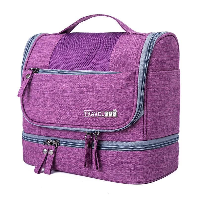 Travel Makeup Storage Bag Polyester Large Capacity Waterproof Dry Wet Separation Bag Women Travel Hook Wash Bag