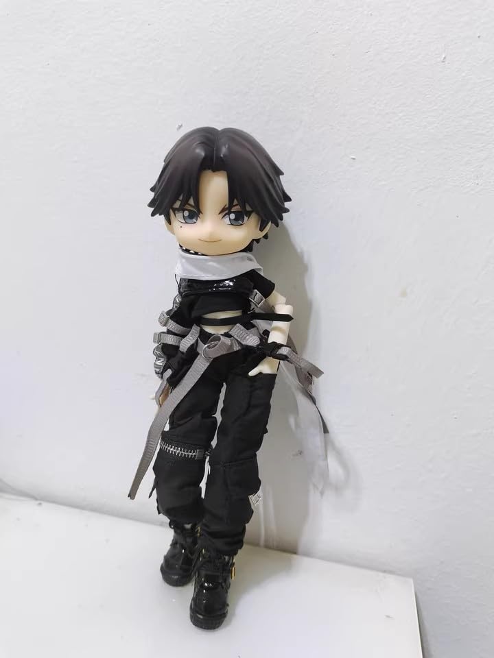 [TOYBARJAPAN] Actionfigur im Maßstab 1:12 Sonderangebot: Schwarzes Modefunktionelles Bekleidungsset (Oben und unten) mit Latzhose, Kompatibel mit männlich/weiblich