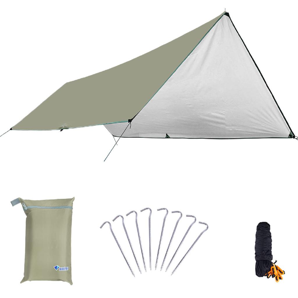YAPJEB Waterproof Tarp Camping Tarp Tent Canopy UV Protection 2000mm Water Pressure Resistance Sunshade Heat Shielding Light Blocking UV Cut Compact