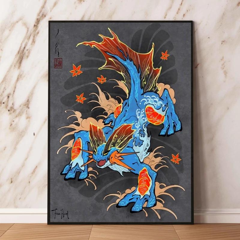 Lugia Ho-Oh Pokemon Unframed Canvas Painting Comic Themed Anime Wall Decor Unique Collection Enhance Your Living Space