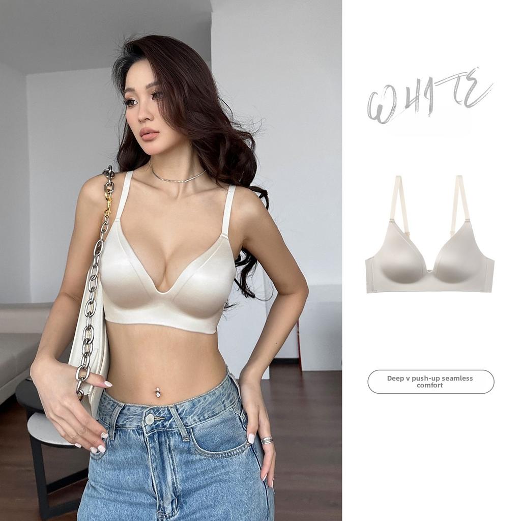 Female Summer Thin Smooth Thin Shimmering Shoulder Strap Small Chest Large Gathering No Trace No Underwire Underwear