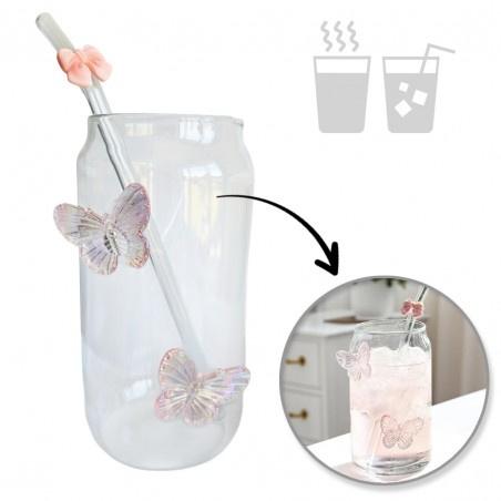 Ecarla Szklanka Wysoka Ze Słomką Motyl Róż 500Ml Szk163