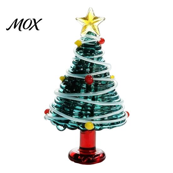 Glass Christmas Tree Decoration Glazed Figurine, Colorful Miniature Xmas Decor, Handcrafted Table Centerpiece for Home Office Holiday Unique