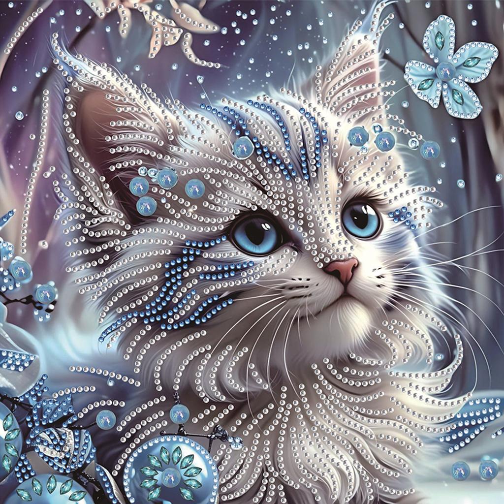 Kit Pittura Diamante Fai da Te Forma Speciale Gatto Trapano Parziale per Adulti Decorazione Parete Casa Punti Diamante Kit Arte con Gemme 11.81x11.81in