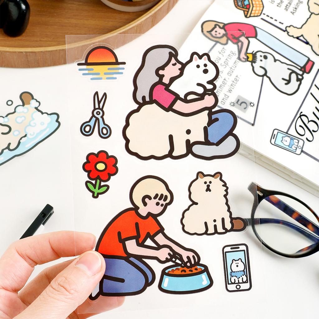 4/24 Sheets Kawaii PET Die Cut Cartoon Stickers DIY Scrapbook Stickers Creative Decorative Aesthetics Journal Supplies