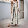 Sexy Vacation-style Jumpsuit, Sleeveless Lace-up Strapless, Retro Geometric Print Wide-leg Jumpsuit