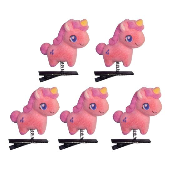 Girl Hair Pin Flocking Cartoon Horse Design Metal Hair Clips Bright Color Decorative Holiday Party Hairpins Hair Accessories