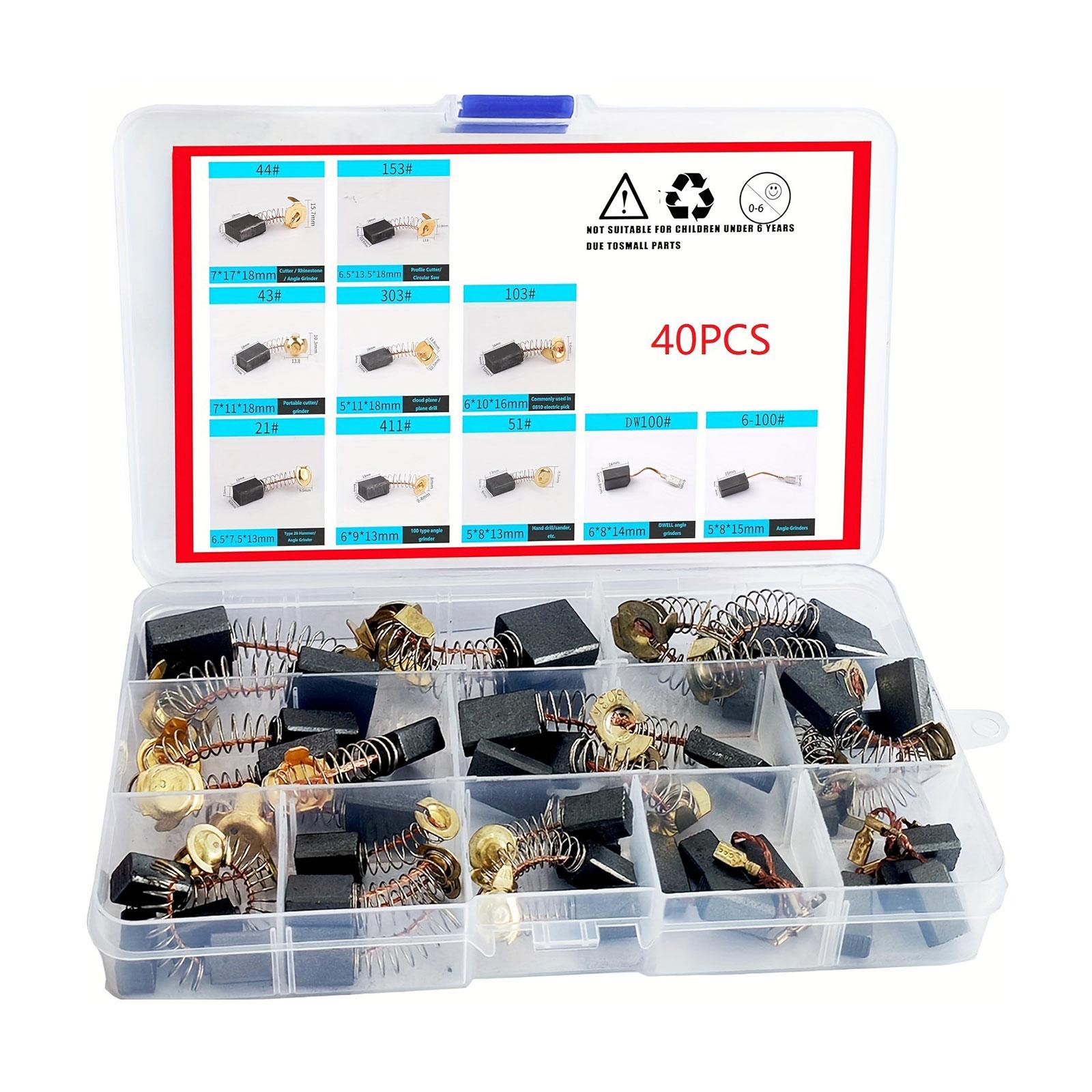 

Комплект из 40 угольных щеток для электродвигателей, сменный комплект для электроинструментов 10 размеров, подходит для ремонта дрелей B