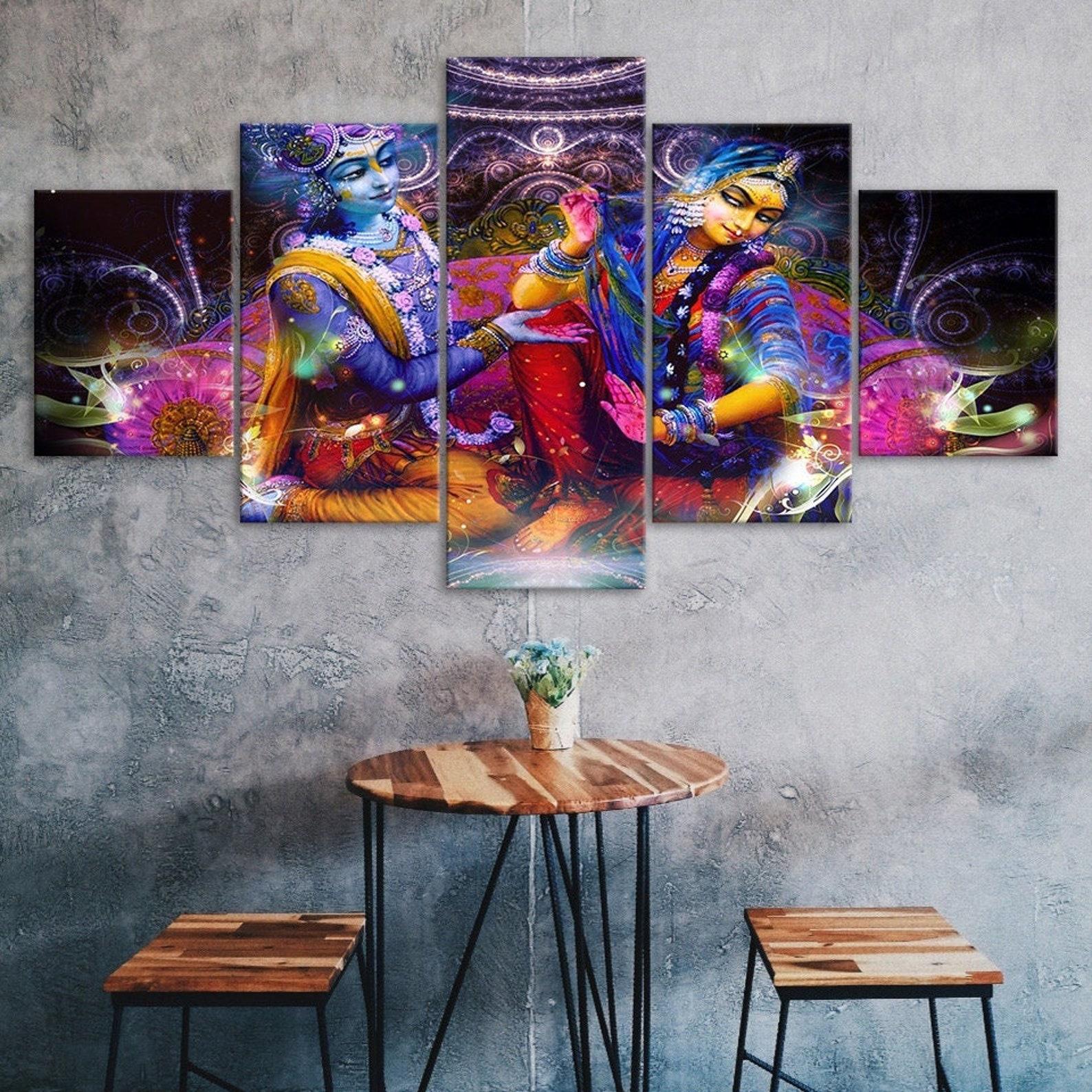 

Vishnu And Goddess Lakshmi 5 Piece Five Panel Wall Canvas Print Modern Art Poster Picture Home Decor Gift For Him For Her 20X35 20X45 20X55CM