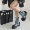 British fashion black British style platform Martin boots women's summer new niche with skirt thick heel short boots