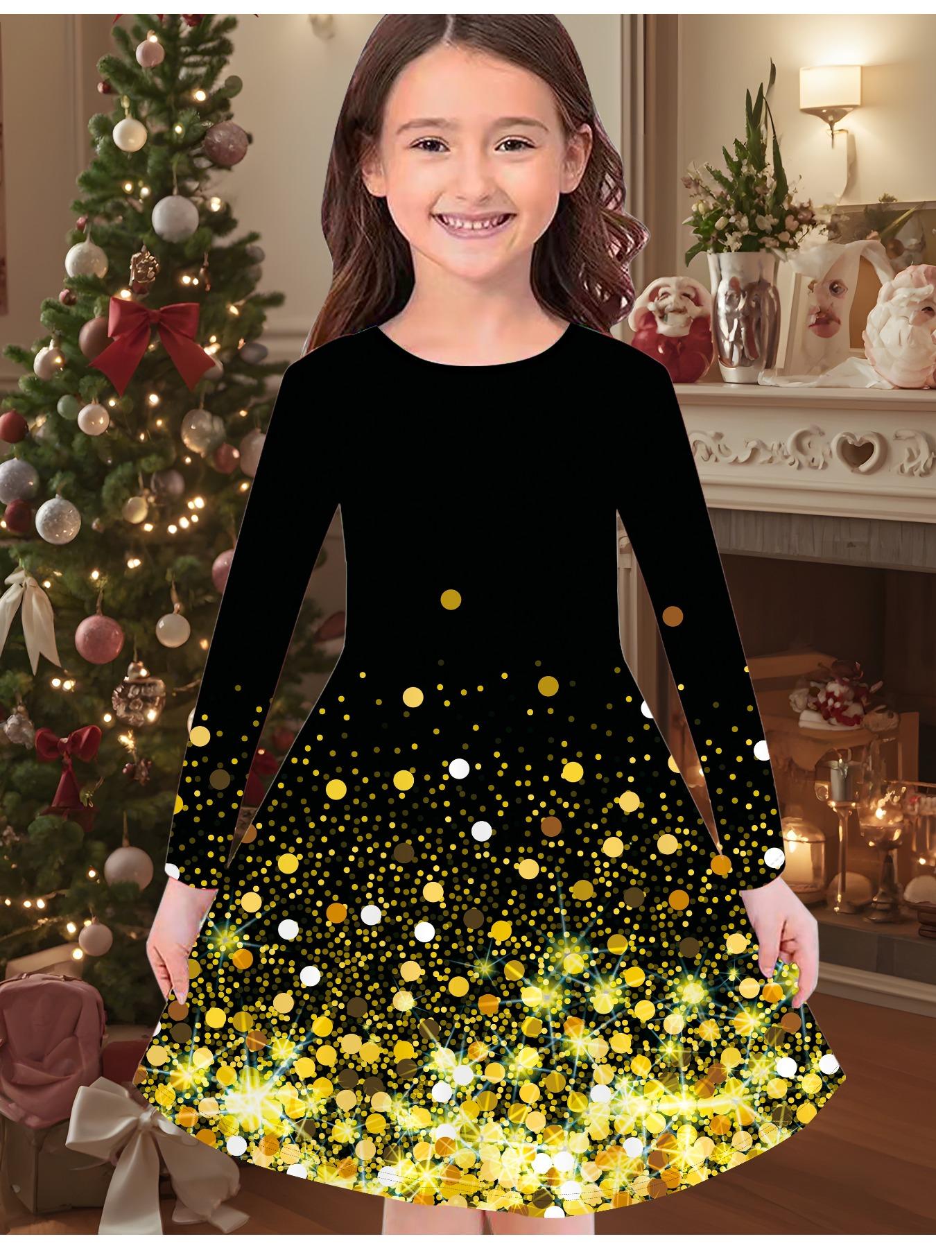 

Модное осенне-зимнее платье для девочек, 3D Рождественский принт, Круглый вырез, Длинное детское платье-футболка, Повседневное универсальное, Рождественская одежда 170 жёлтый