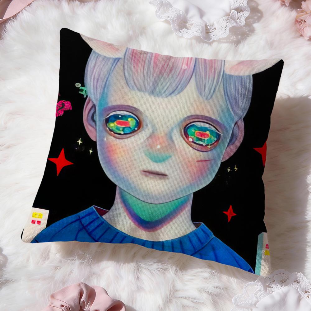 Hikari Shimoda IllustrationS Cushion Cover Premium Comfort Reversible Pillow Cove -Two in One Design for Any Room & Car Interior 30cmx30cm