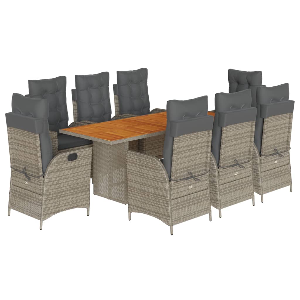 Vidaxl 9-Cz. Garden Furniture Set With Cushions, Grey, PE Rattan
