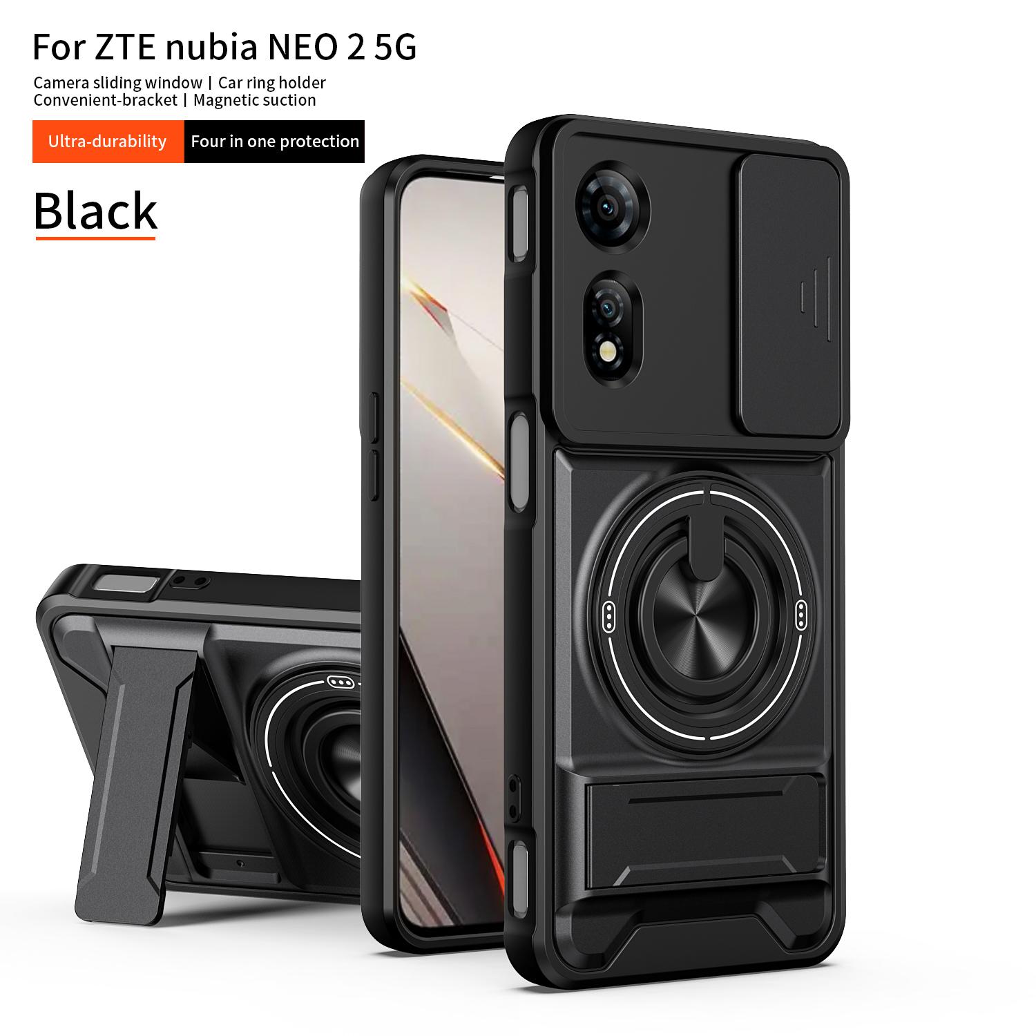 

Slide Camera Cover Compatible for ZTE Nubia NEO 2 5G Case With Built-in Ring Stand and Folding Stand for ZTE Nubia NEO 2 5G чёрный