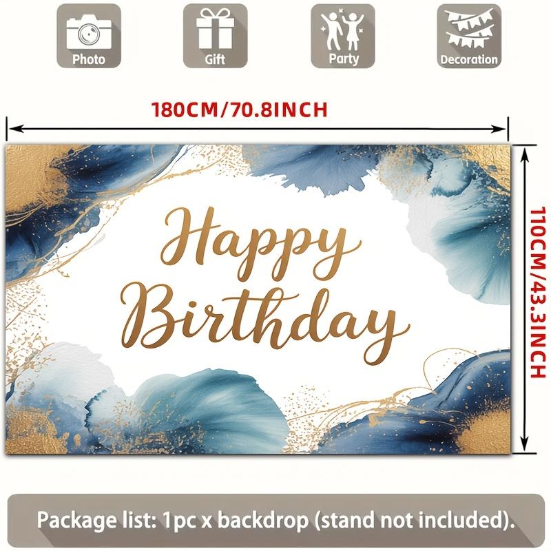2D Plane 1 Piece of Blue-gold Watercolor Birthday Happy Banner Background Fabric Suitable for Parties Polyester Fabric