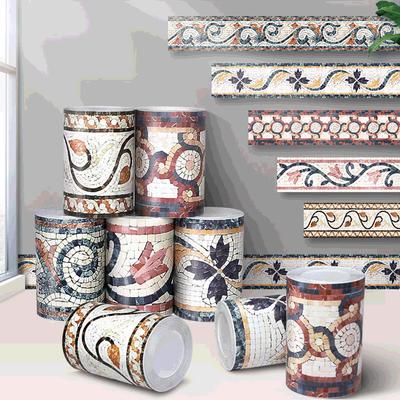 Μωσαϊκό γωνιακό σοβατεπί Αυτοκόλλητο τοίχου μπάνιου γραφείου Γυάλινη γραμμή μέσης διακόσμηση σπιτιού Αδιάβροχο πάτωμα Waveguide Art Ταπετσαρία