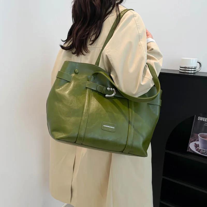 Casual Tote PU Pleated Zipper Top Handle Bags Large Size Personality Retro Feeling Advanced Quality Bags