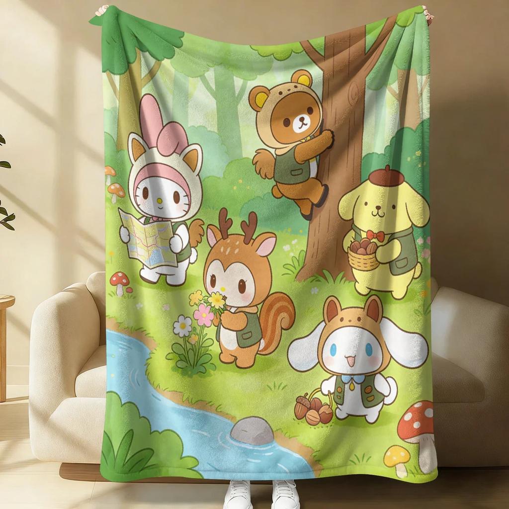 Sanrio Spring Forest Flannel Blanket Kawaii Hello Kitty Print Soft Warm Fluffy Throw Bed Sofa Cover Nap Office Shawl Summer