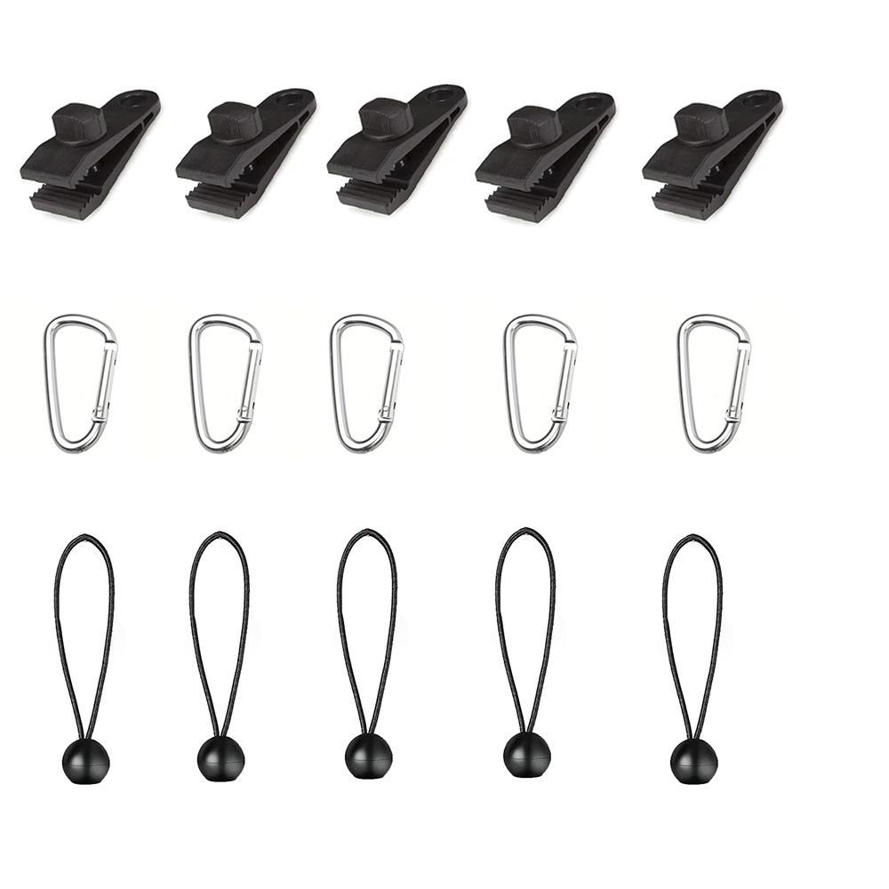 

15Pcs/Set (5 Tent Clips + 5 Connecting Ropes + 5 Carabiners) Tent Clips, Outdoor Canopy Clips, Fixed Plastic Clips, Plastic Accessories, Reinforced T чёрный