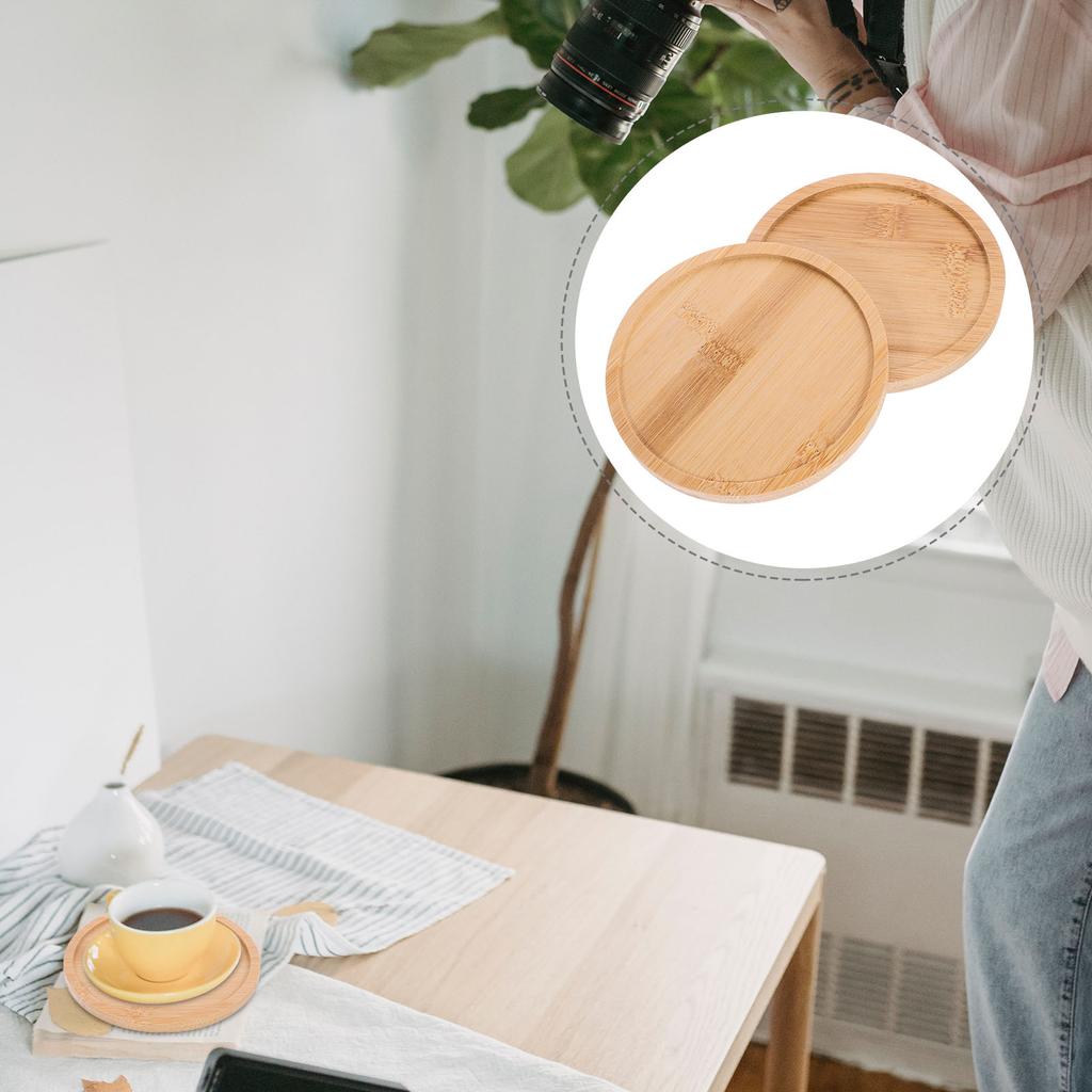 2 Pcs Bamboo Tray Wooden Plates Food Trays Wood Tableware Fruit Plates Serving Platters Home Decor Kitchen Counters Round Tray