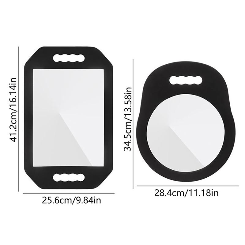 Schaumstoff-Handfriseurspiegel. Runder, rechteckiger Schaumstoff-Friseurspiegel