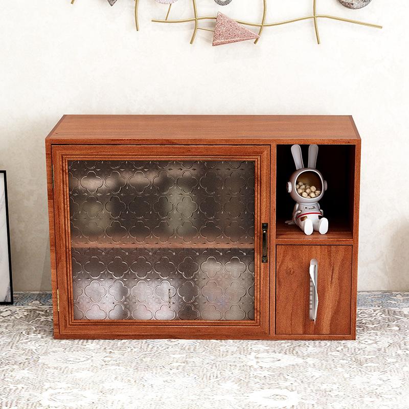 Glass Retro Solid Wood Tea Cup Tissue Storage Cabinet Japanese Cosmetics Desktop Storage Box Dustproof Figurine Display Cabinet