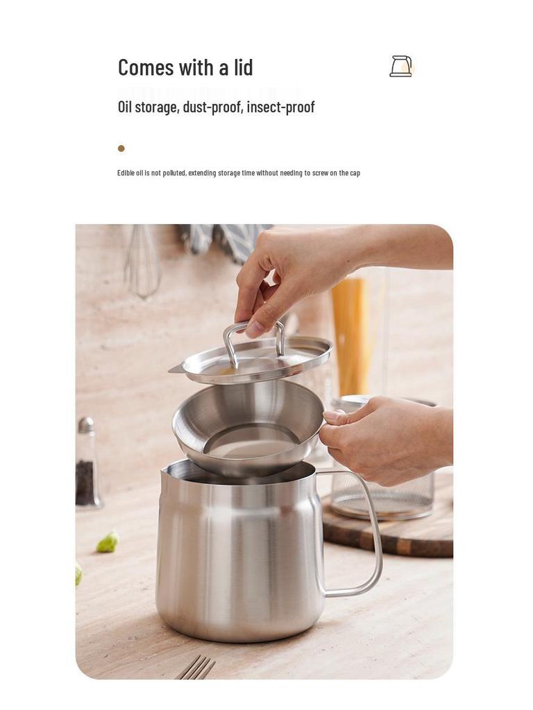 304 Stainless Steel Multi-Purpose Oil Filter Pot with Screen and Dregs Separator for Kitchen