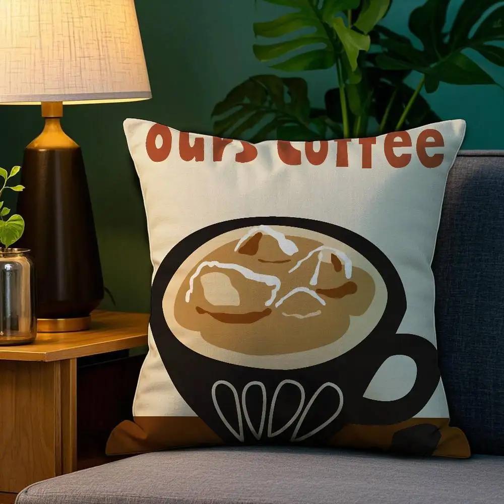 Creative Coffee Illustration Pillow Case Plush Fabric Soft Double Sided Print Home Sofa High Quality Cushion Cover Throw