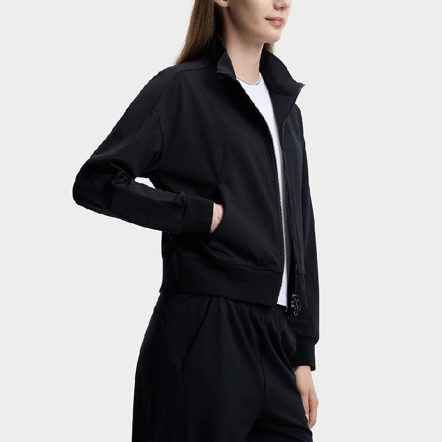 FILA White Stand Collar Solid Loose Zip Knit Long Sleeve Jacket Women jackets F11W623501F-BK
