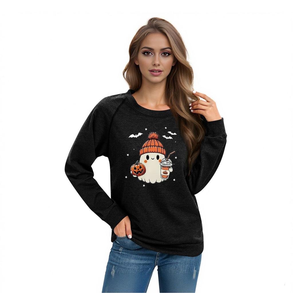 Women's Casual  Raglan O-neck Long Sleeve Halloween Print Top