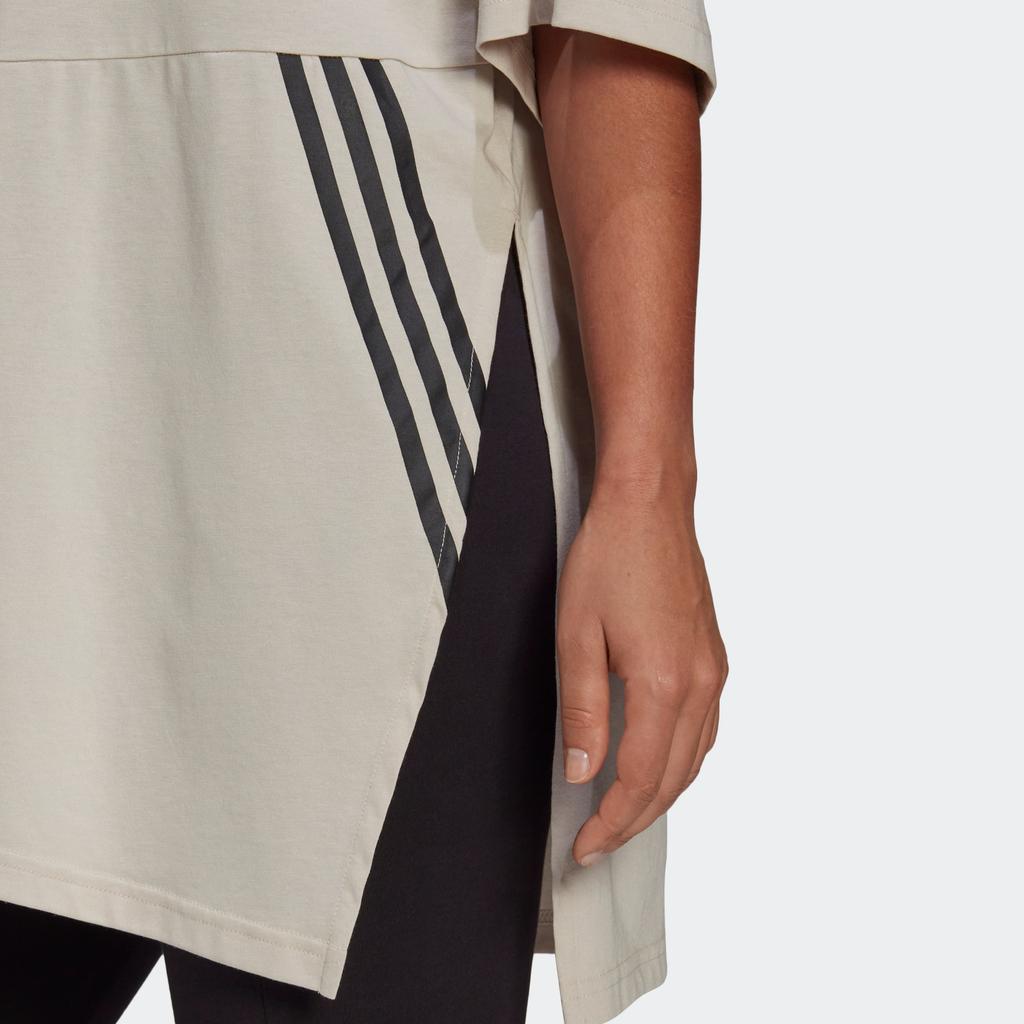 Adidas Oversized Tee Training Sports Striped Print Side Slit Round Neck Short Sleeve Drop Shoulder T-Shirt Women Tops Phosphor-Brown H47489