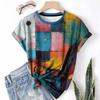 T-shirt da donna estiva a girocollo a maniche corte con motivo astratto stampato in 3D, artistica, leggera, casual e alla moda