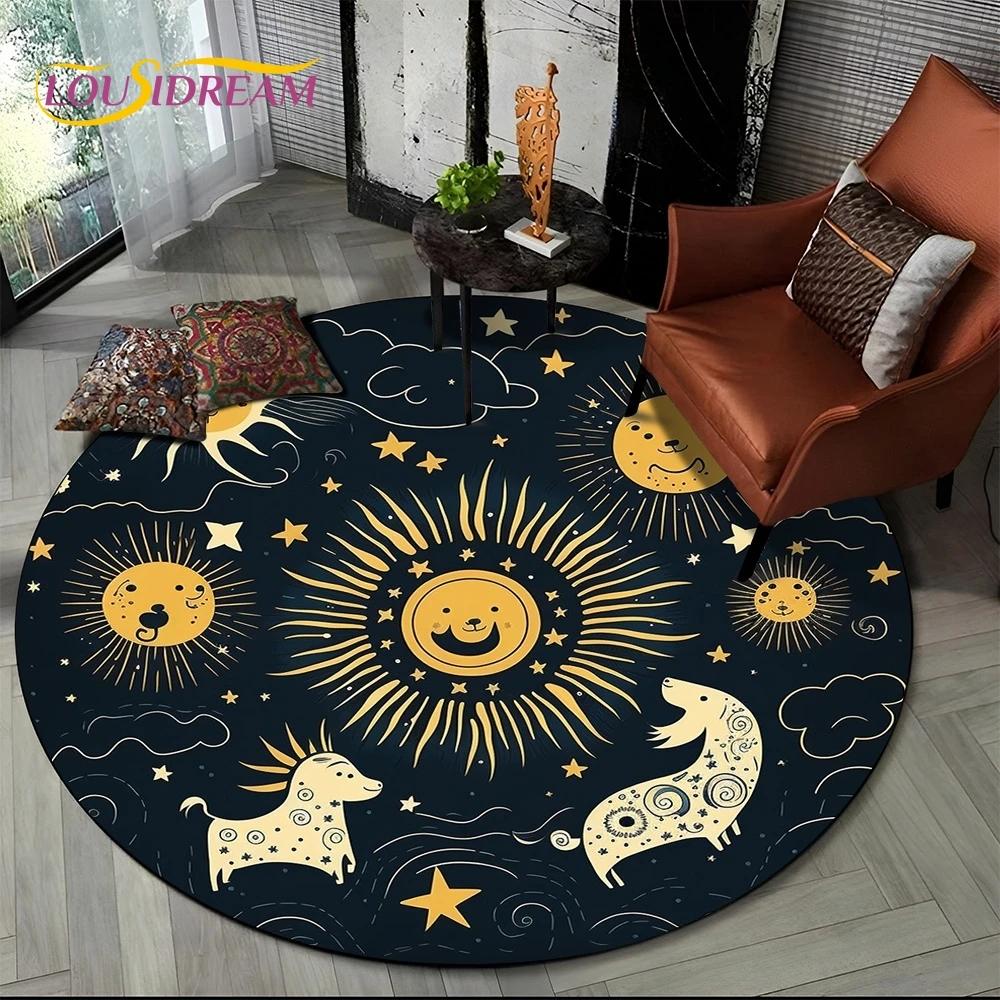 3D Mysteriou Sun Moon Tarot Mandala Magic Round Area Carpet Rug for Living Room Bedroom Kid Playroom Decor,Pet Area Rug Non-slip